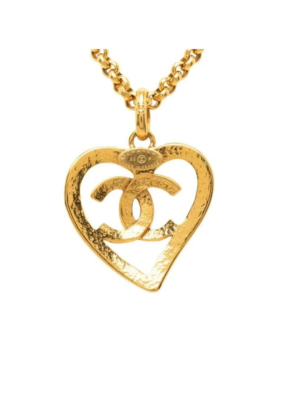 Chanel Vintage CC Logo Heart Motif Rogue Chain Necklace Gold Plated